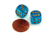 Borealis 'Old Style' 12mm Small D6 Chessex Dice, 2 Pieces - Teal with Gold Pips