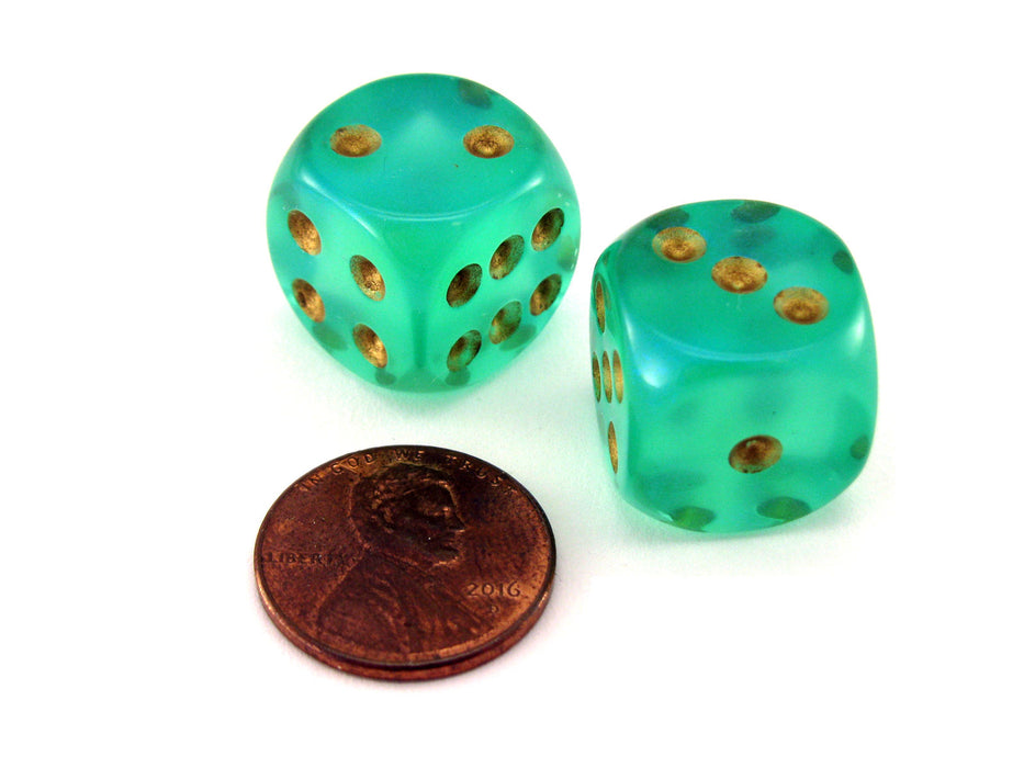 Borealis 'Old Style' 16mm D6 Chessex Dice, 2 Pieces - Light Green with Gold Pips