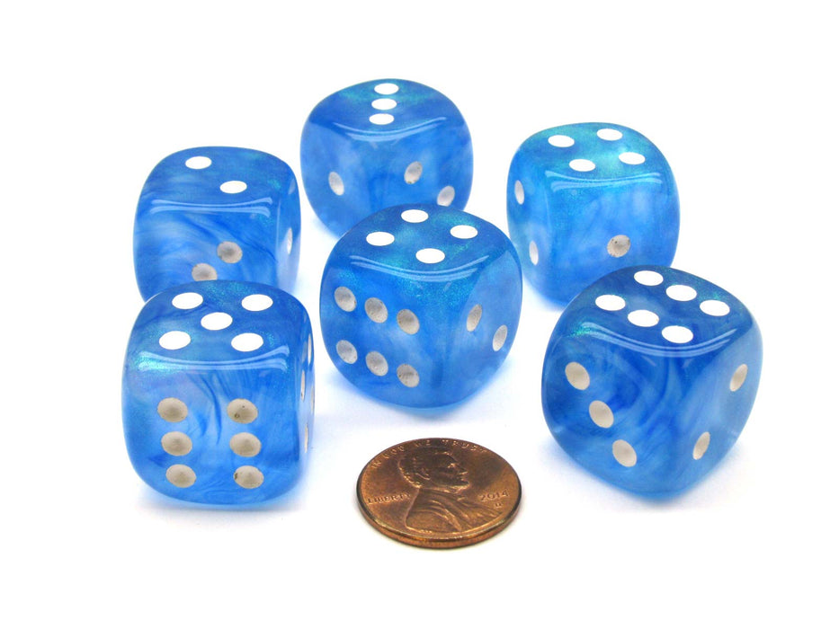 Borealis 20mm Big D6 Chessex Dice, 6 Pieces - Sky Blue with White Pips