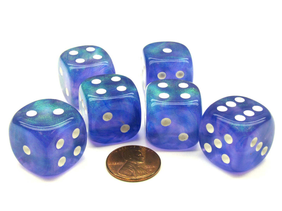 Borealis 20mm Big D6 Chessex Dice, 6 Pieces - Purple with White Pips