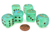 Borealis 20mm Big D6 Chessex Dice, 6 Pieces - Light Green with Gold Pips