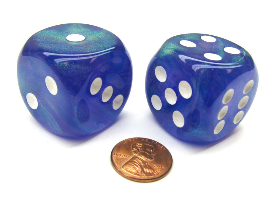 Borealis 30mm Large D6 Chessex Dice, 2 Pieces - Purple with White Pips