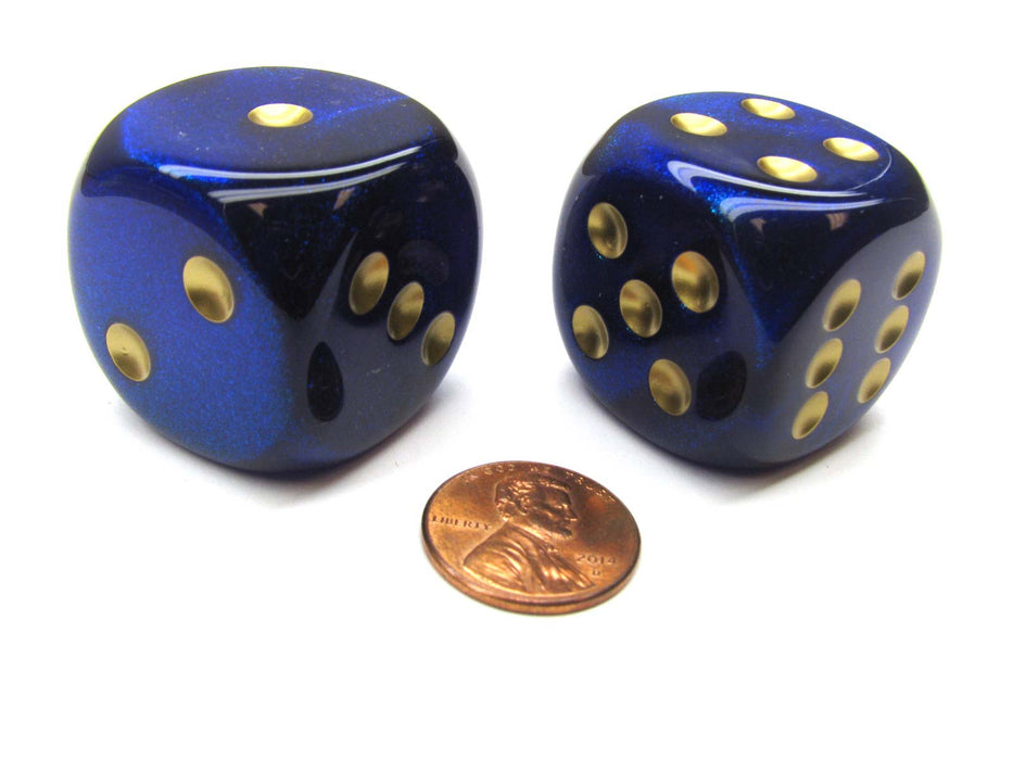 Borealis 30mm Large D6 Chessex Dice, 2 Pieces - Royal Purple with Gold Pips
