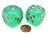 Borealis 30mm Large D6 Chessex Dice, 2 Pieces - Light Green with Gold Pips