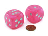 Luminary Borealis 30mm Large D6 Dice, 2 Pieces - Pink with Silver Pips