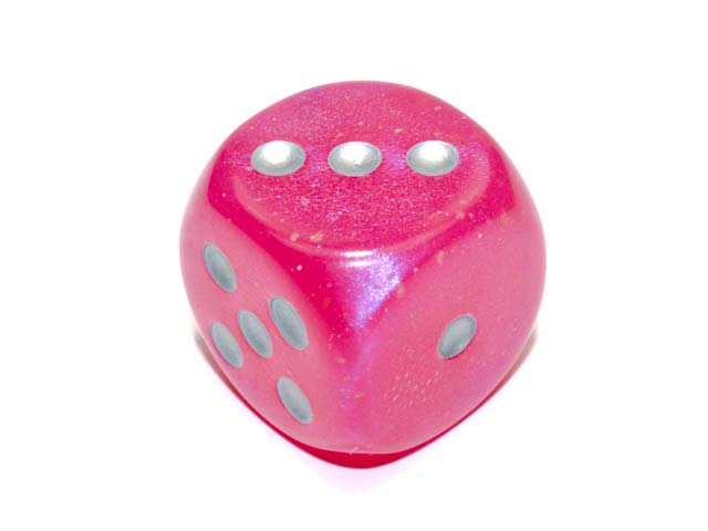 Luminary Borealis 30mm Large D6 Dice, 2 Pieces - Pink with Silver Pips