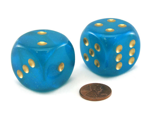 Luminary Borealis 30mm Large D6 Chessex Dice, 2 Pieces - Teal with Gold Pip