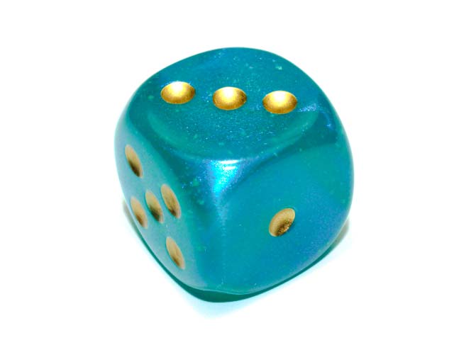 Luminary Borealis 30mm Large D6 Chessex Dice, 2 Pieces - Teal with Gold Pip