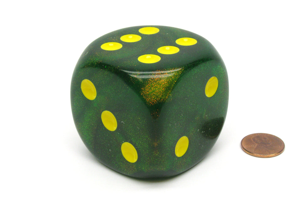 Borealis 50mm Huge Large D6 Chessex Dice, 1 Piece - Maple Green with Yellow Pips