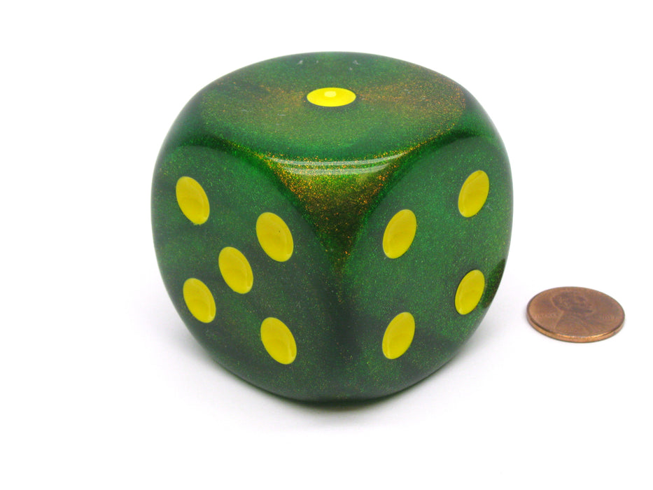 Borealis 50mm Huge Large D6 Chessex Dice, 1 Piece - Maple Green with Yellow Pips
