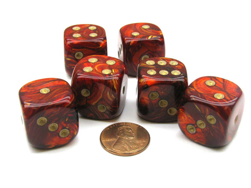 Scarab 20mm Big D6 Chessex Dice, 6 Pieces - Scarlet with Gold Pips