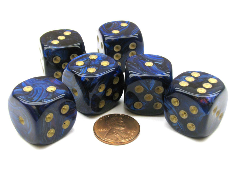 Scarab 20mm Big D6 Chessex Dice, 6 Pieces - Royal Blue with Gold Pips