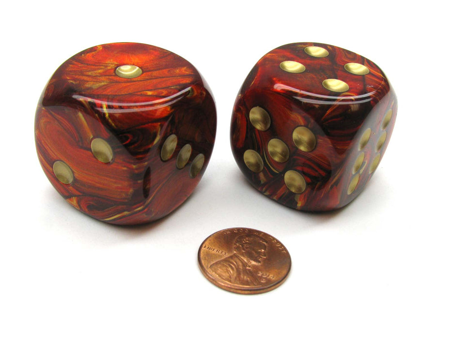 Scarab 30mm Large D6 Chessex Dice, 2 Pieces - Scarlet with Gold Pips