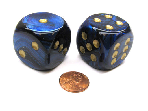 Scarab 30mm Large D6 Chessex Dice, 2 Pieces - Royal Blue with Gold Pips