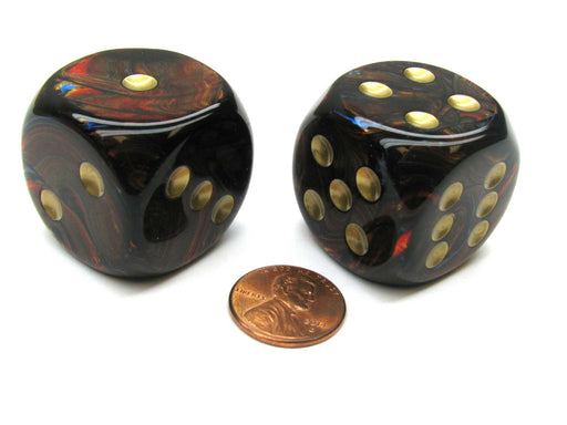 Scarab 30mm Large D6 Chessex Dice, 2 Pieces - Blue Blood with Gold Pips