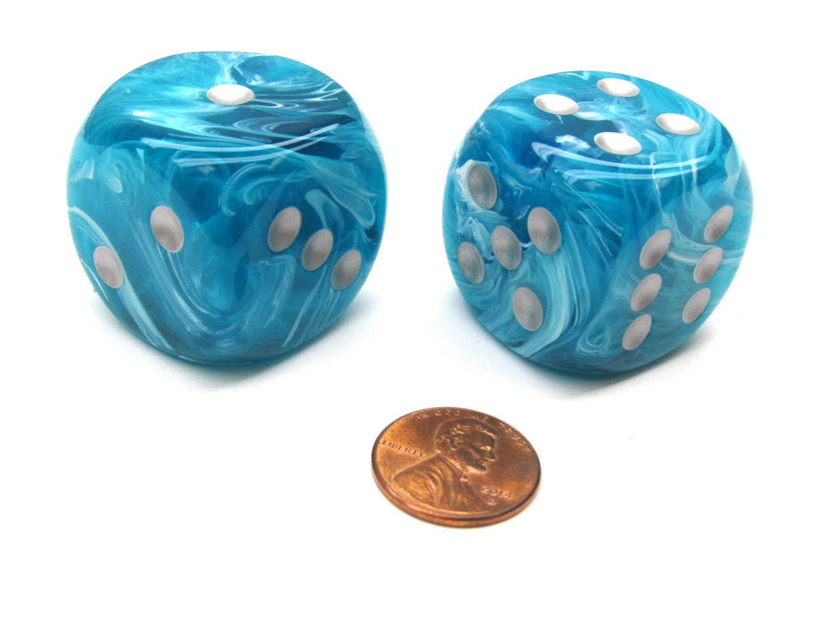 Cirrus 30mm Large D6 Chessex Dice, 2 Pieces - Aqua with Silver Pips