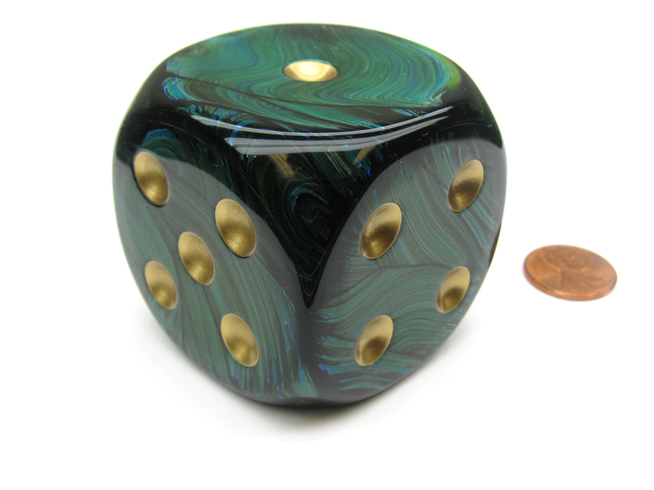 Scarab 50mm Huge Large D6 Chessex Dice, 1 Piece - Jade with Gold Pips