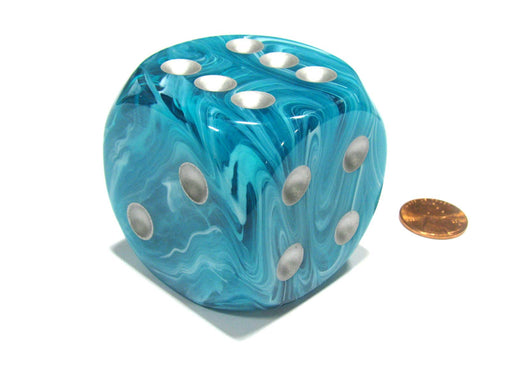 Cirrus 50mm Huge Large D6 Chessex Dice, 1 Piece - Aqua with Silver Pips