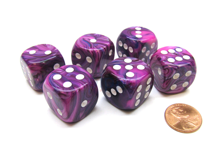 Festive 20mm Big D6 Chessex Dice, 6 Pieces - Violet with White Pips