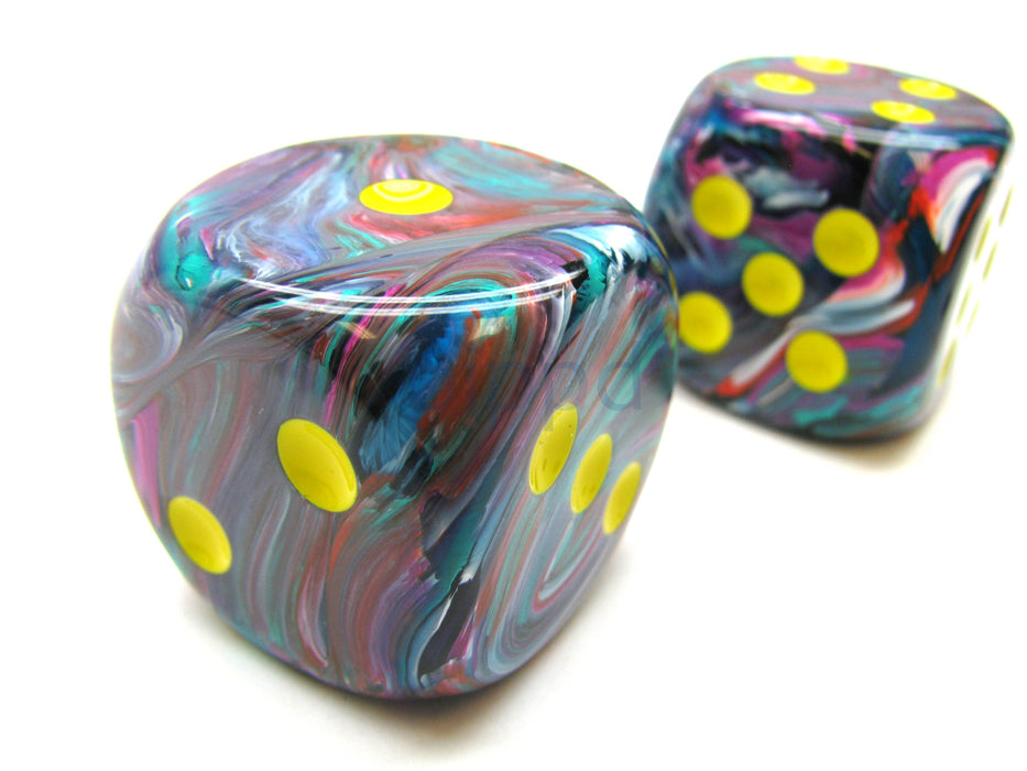 Festive 30mm Large D6 Chessex Dice, 2 Pieces - Mosaic with Yellow Pips