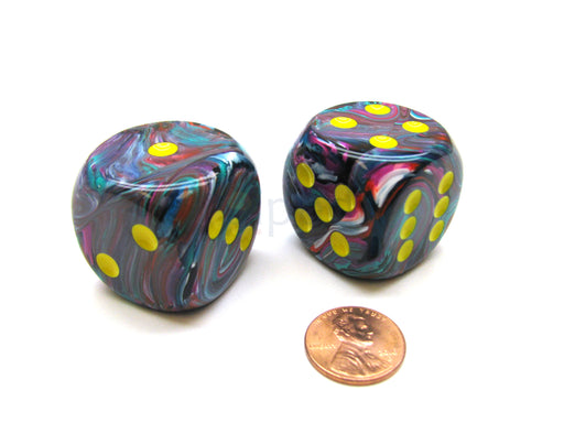 Festive 30mm Large D6 Chessex Dice, 2 Pieces - Mosaic with Yellow Pips