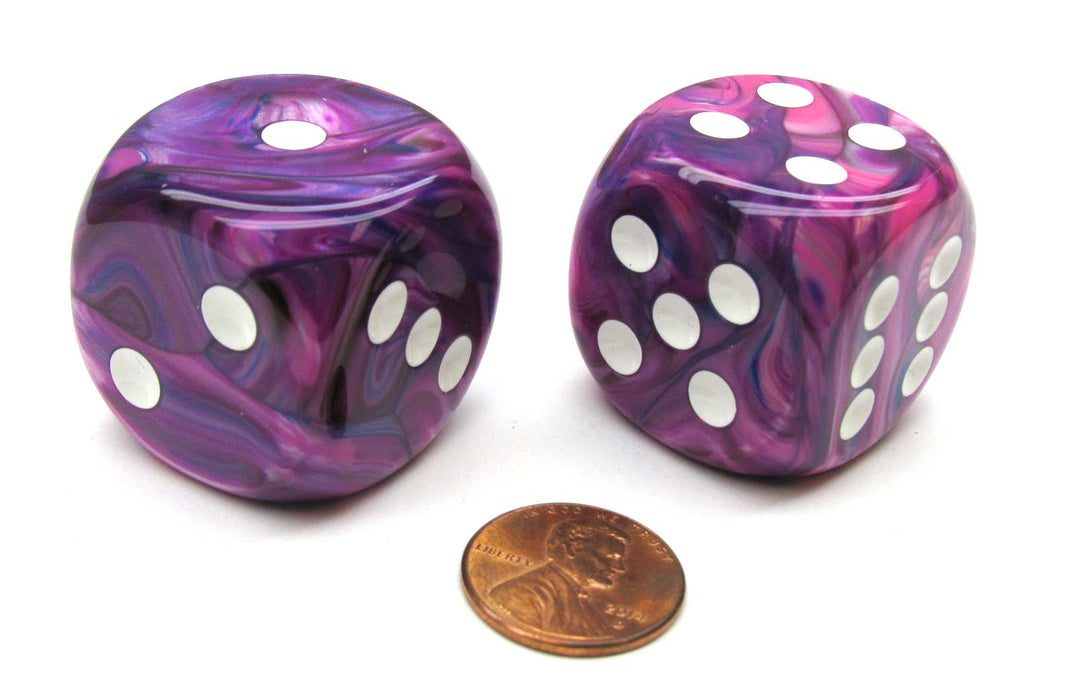 Festive 30mm Large D6 Chessex Dice, 2 Pieces - Violet with White Pips