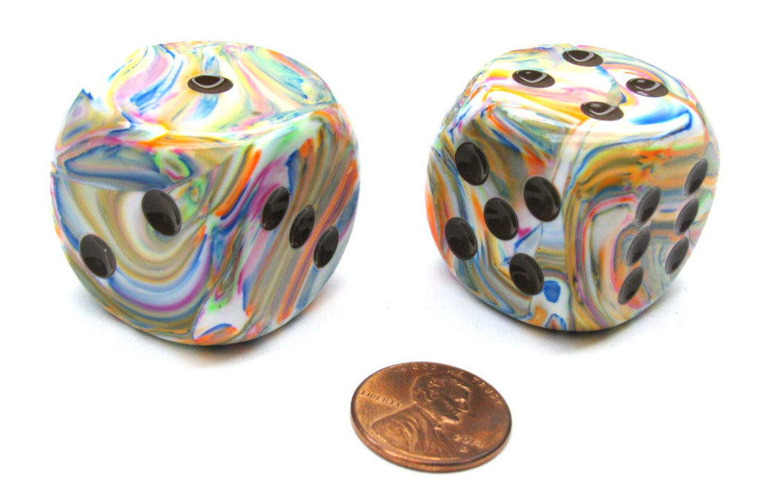 Festive 30mm Large D6 Chessex Dice, 2 Pieces - Vibrant with Brown Pips
