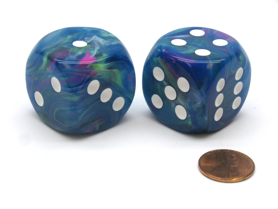 Festive 30mm Large D6 Chessex Dice, 2 Pieces - Waterlily with White Pips