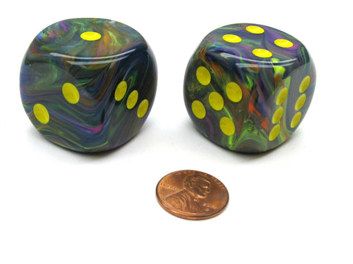 Festive 30mm Large D6 Chessex Dice, 2 Pieces - Rio with Yellow Pips