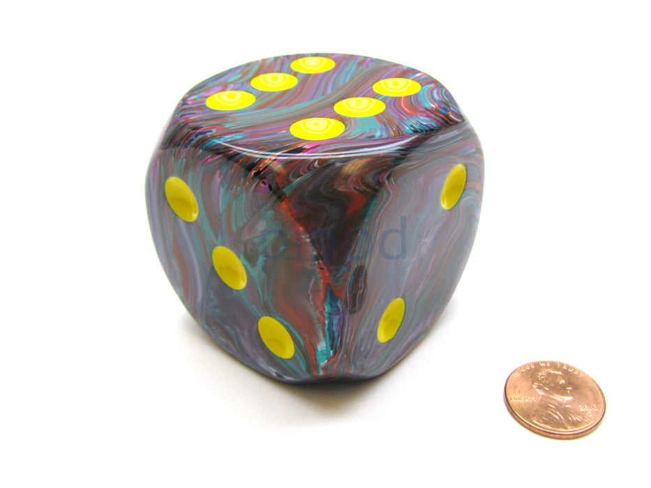 Festive 50mm Huge Large D6 Chessex Dice, 1 Piece - Mosaic with Yellow Pips