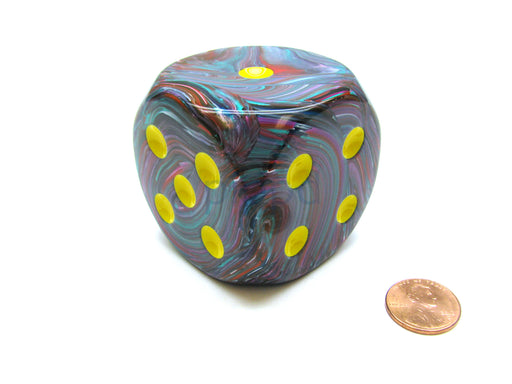 Festive 50mm Huge Large D6 Chessex Dice, 1 Piece - Mosaic with Yellow Pips