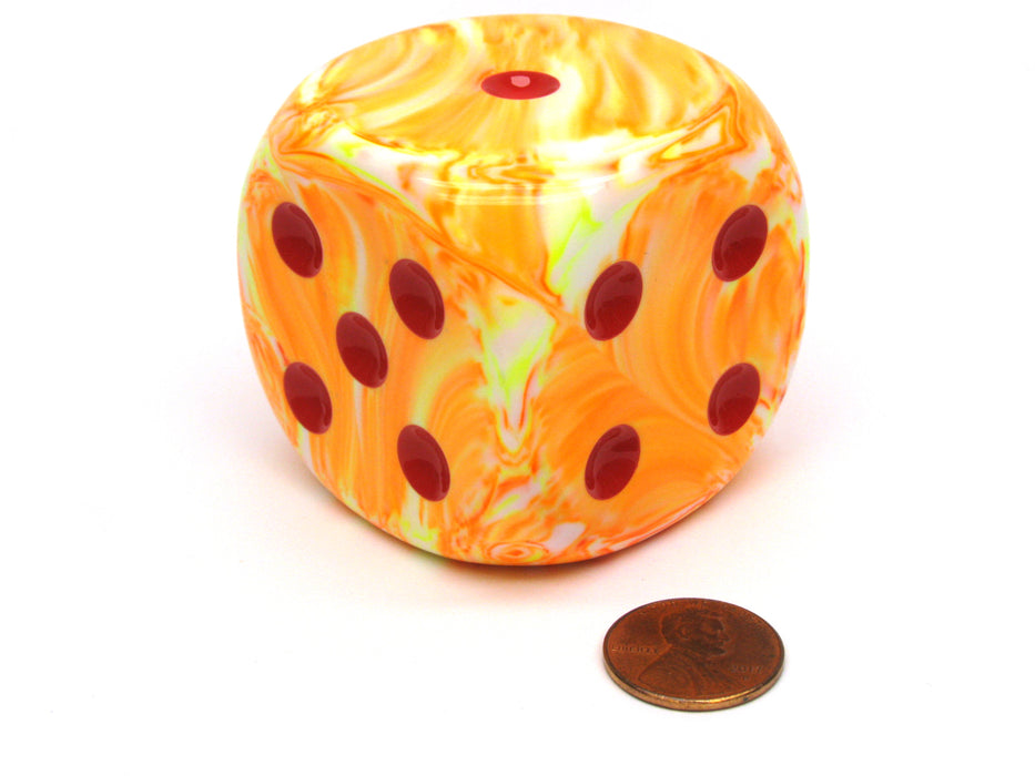 Festive 50mm Huge Large D6 Chessex Dice, 1 Piece - Sunburst with Red Pips