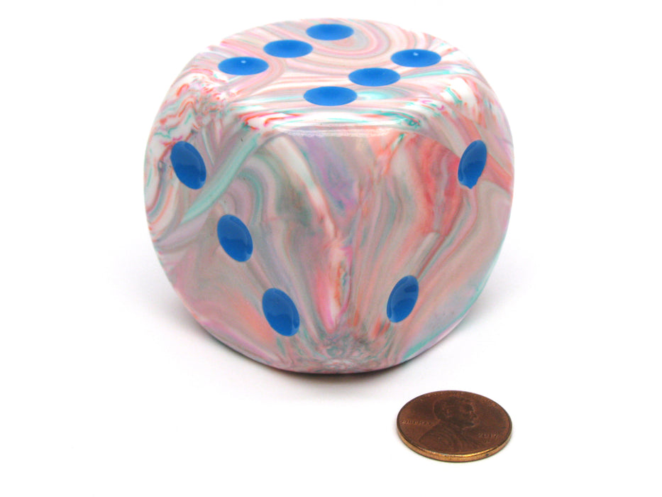 Festive 50mm Huge Large D6 Chessex Dice, 1 Piece - Pop Art with Blue Pips