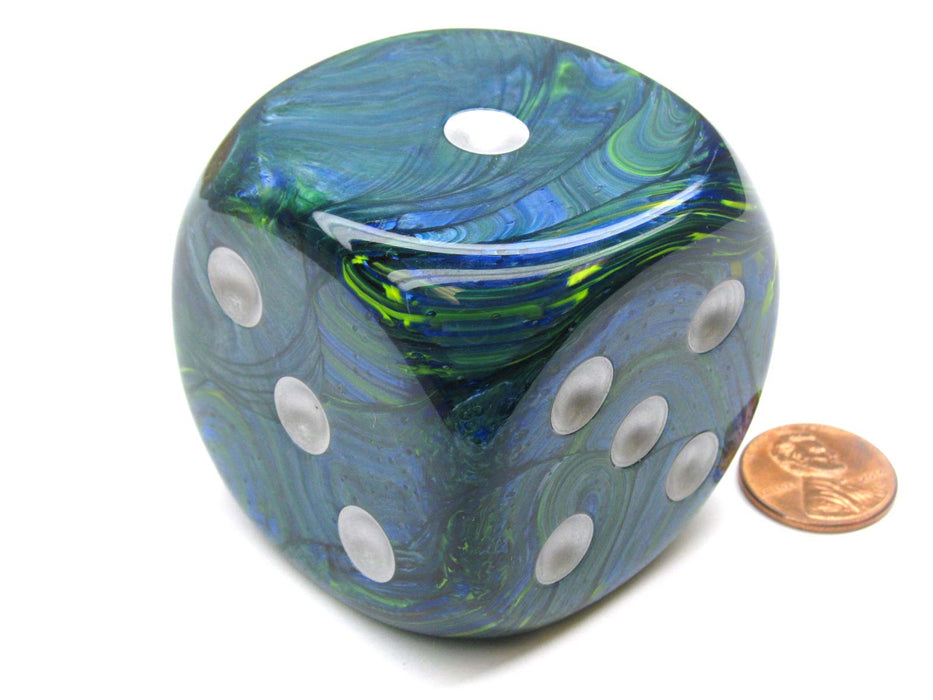 Festive 50mm Huge Large D6 Chessex Dice, 1 Piece - Green with Silver Pips