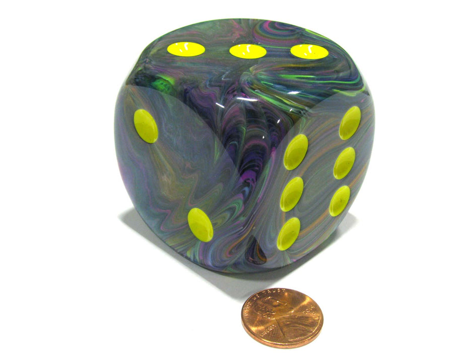 Festive 50mm Huge Large D6 Chessex Dice, 1 Piece - Rio with Yellow Pips