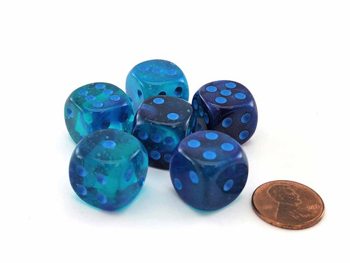 Luminary Gemini 16mm D6 Dice, 6 Pieces - Blue-Blue with Light Blue Numbers