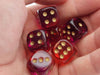 Gemini 16mm 6 Sided D6 Dice, 6 Pieces - Translucent Red-Violet with Gold Numbers