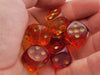 Gemini 16mm 6 Sided D6 Dice, 6 Pieces - Translucent Red-Yellow with Gold Numbers