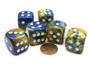 Gemini 20mm Big D6 Chessex Dice, 6 Pieces - Blue-Gold with White Pips