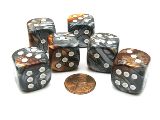 Gemini 20mm Big D6 Chessex Dice, 6 Pieces - Copper-Steel with White Pips