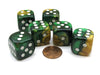 Gemini 20mm Big D6 Chessex Dice, 6 Pieces - Gold-Green with White Pips
