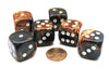 Gemini 20mm Big D6 Chessex Dice, 6 Pieces - Black-Copper with White Pips