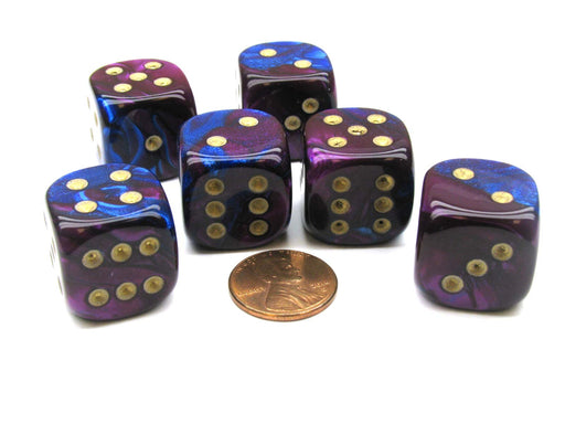 Gemini 20mm Big D6 Chessex Dice, 6 Pieces - Blue-Purple with Gold Pips