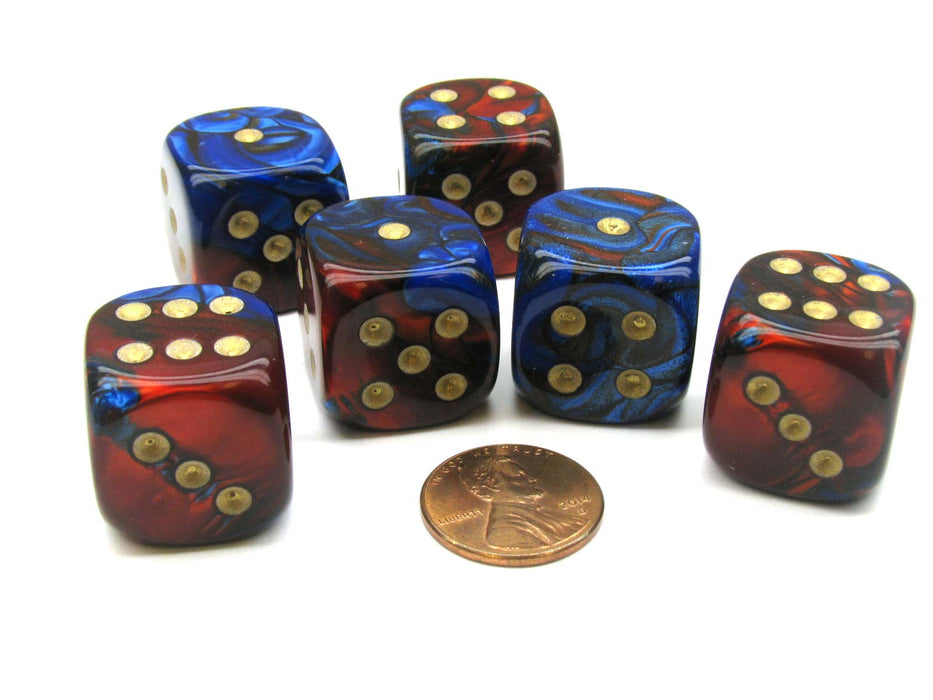 Gemini 20mm Big D6 Chessex Dice, 6 Pieces - Blue-Red with Gold Pips
