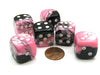 Gemini 20mm Big D6 Chessex Dice, 6 Pieces - Black-Pink with White Pips