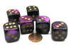 Gemini 20mm Big D6 Chessex Dice, 6 Pieces - Black-Purple with Gold Pips