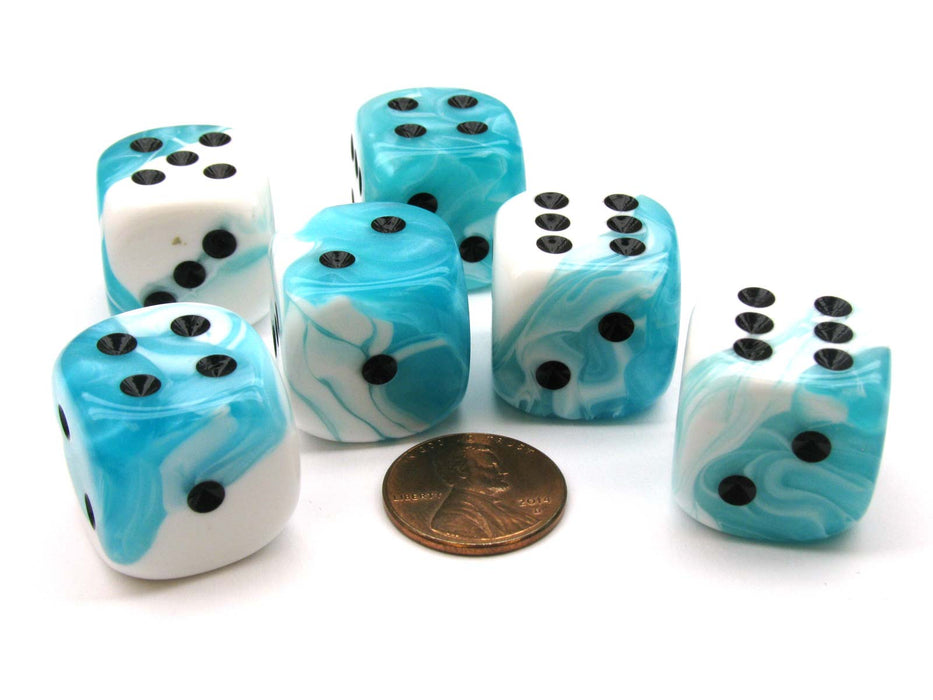 Gemini 20mm Big D6 Chessex Dice, 6 Pieces - Teal-White with Black Pips