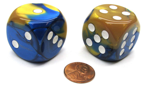 Gemini 30mm Large D6 Chessex Dice, 2 Pieces - Blue-Gold with White Pips