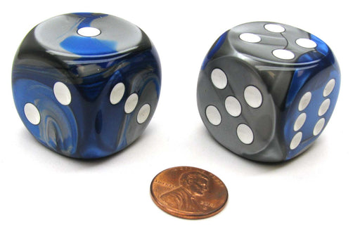 Gemini 30mm Large D6 Chessex Dice, 2 Pieces - Blue-Steel with White Pips