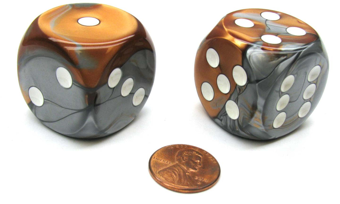 Gemini 30mm Large D6 Chessex Dice, 2 Pieces - Copper-Steel with White Pips